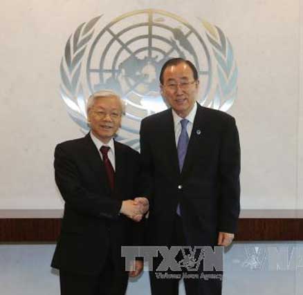 Tổng Bí thư Nguyễn Phú Trọng và Tổng Thư ký Liên Hợp Quốc Ban Ki Moon.